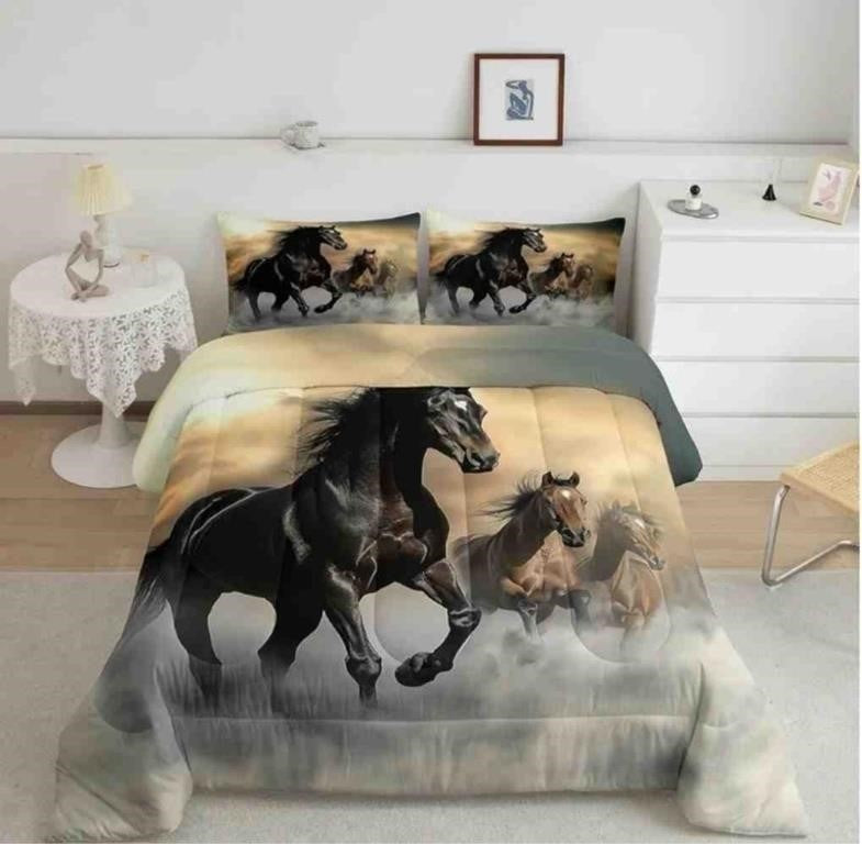 Black Horse Comforter Set Twin 3D Horse Printed Down Comforter