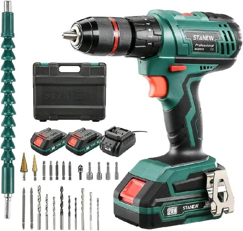 STANEW 20V MAX Impact Drill, Cordless Hammer Drill Set