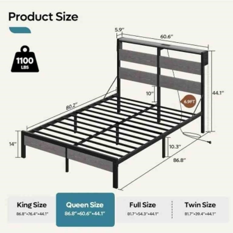 Bestier Queen Bed Frame with Headboard and Charging Station