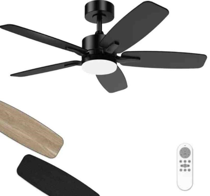 Hisummer 42 Inch Ceiling Fan with Light and Remote, Small Modern Black Ceiling Fans, 5-Blade Indoor/Outdoor Farmhouse Ceiling Fan with Lights for Bedroom, Living Room, Patio