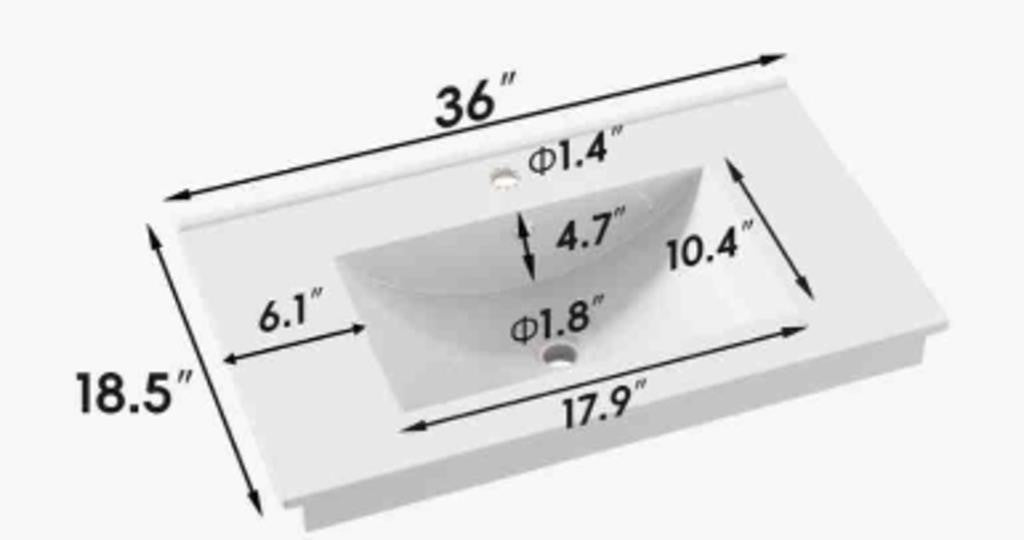Floating Bathroom Sink, White, 36"x19"
