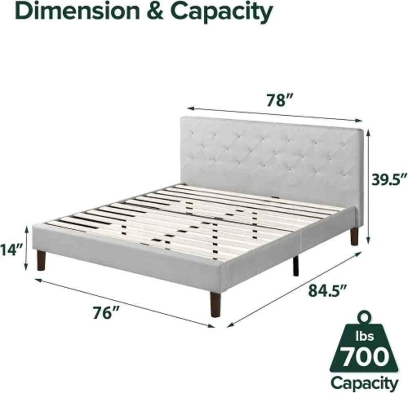 Bed in Sage Grey, King - Zinus FDPB-LG-K
