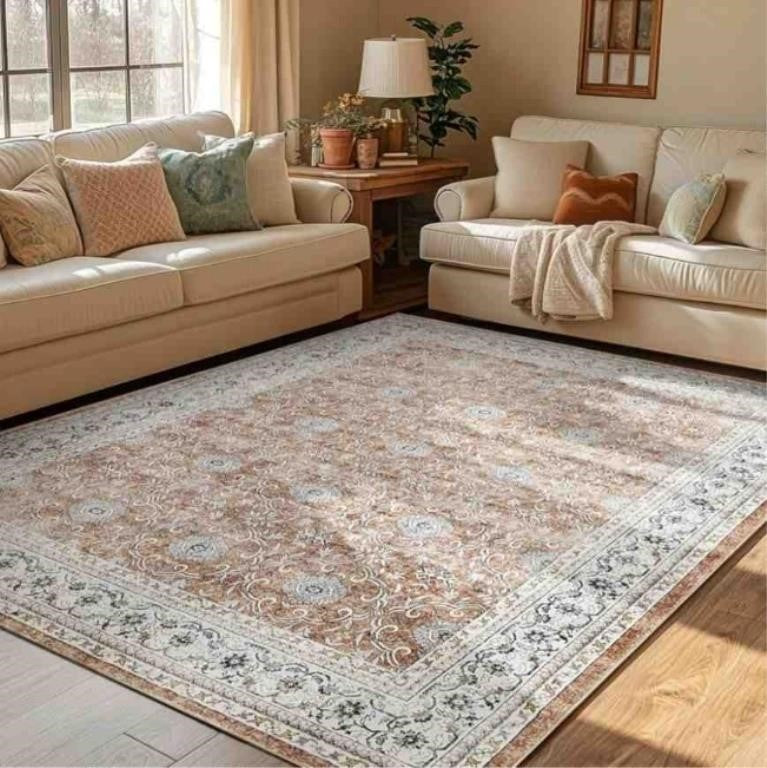 jinchan Floral 5x7 Area Rugs for Bedroom - Machine Washable Vintage Distressed Boho Design Throw Rug Stain Resistant Carpet