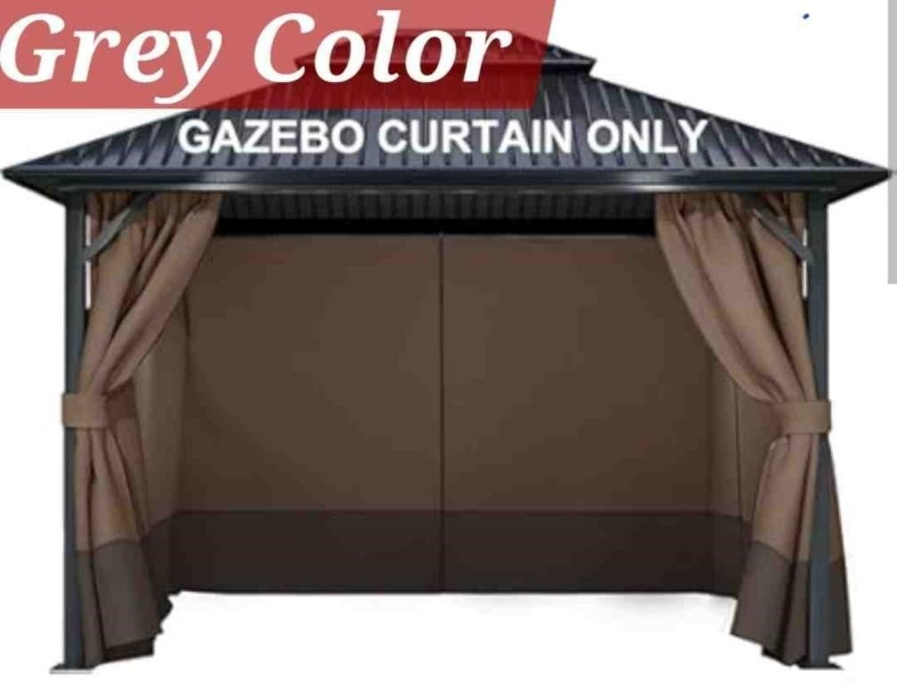 SunCula 12-ft x 12-ft Gazebo Curtains, Privacy Replacement Sidewall 4-Panel Universal Shade Curtains Set, Protecting Side Walls (Only Curtain), Grey