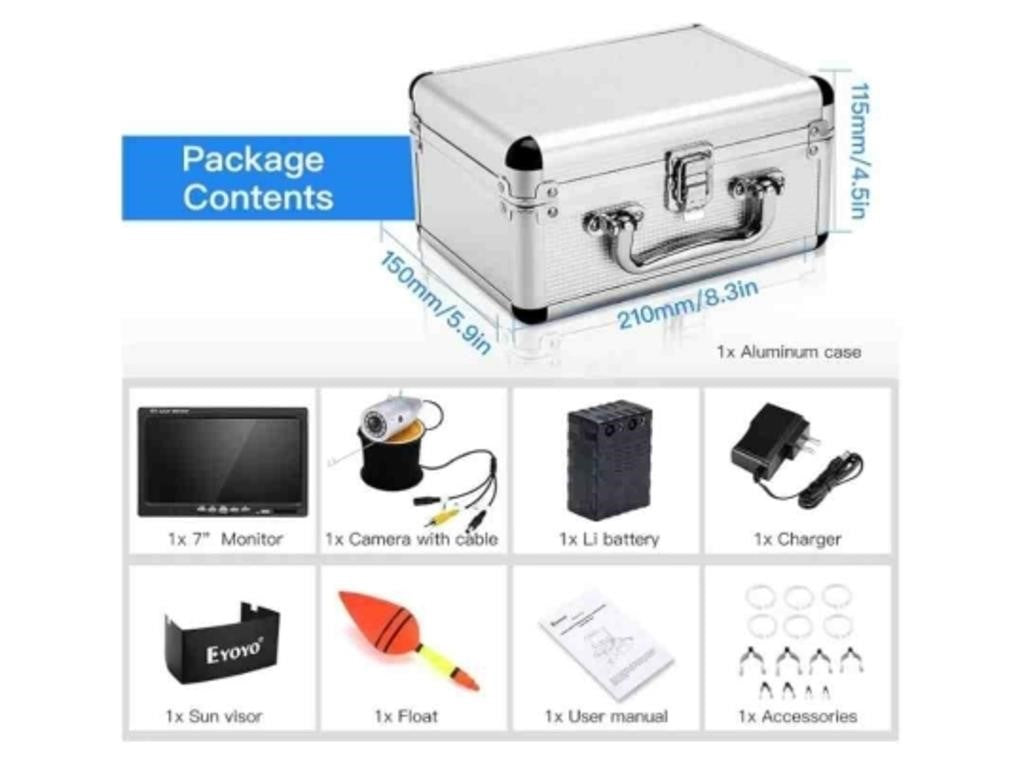 Eyoyo Underwater Fishing Camera 7 inch Color Screen 1000TVL Waterproof IR Camera for Lake Boat Sea Ice Fishing (7" 15m)