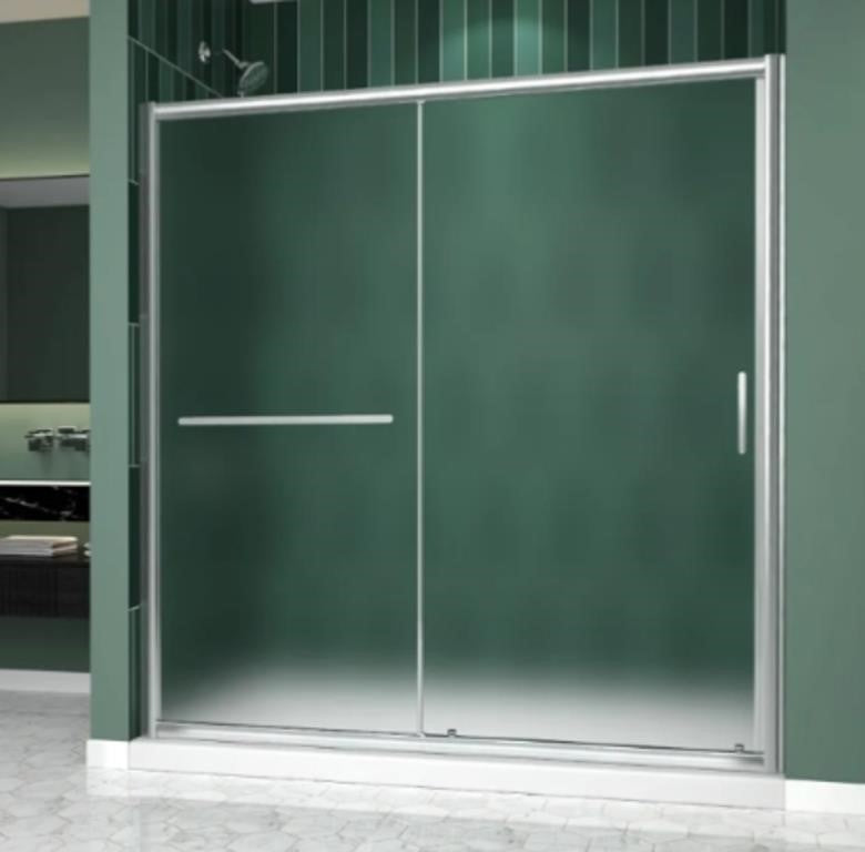 Felyl Frosted 72" Sliding Shower Door 67-72" W x 72" H, Brushed Nickel Color, AMZ-AAO2N-7272F-FBA
