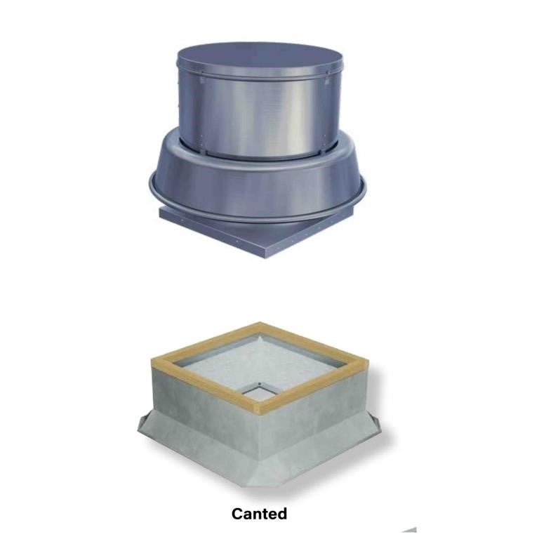 TCF Twin City Fan And Blower BCRD-120D Belt Driven Power Ventilator 115V Single Phase 60Hz, 5.3 FLA And Galvanized Insulated Canted Roof Curb 18.5" X 18.5" X 18" High With Dampshelf