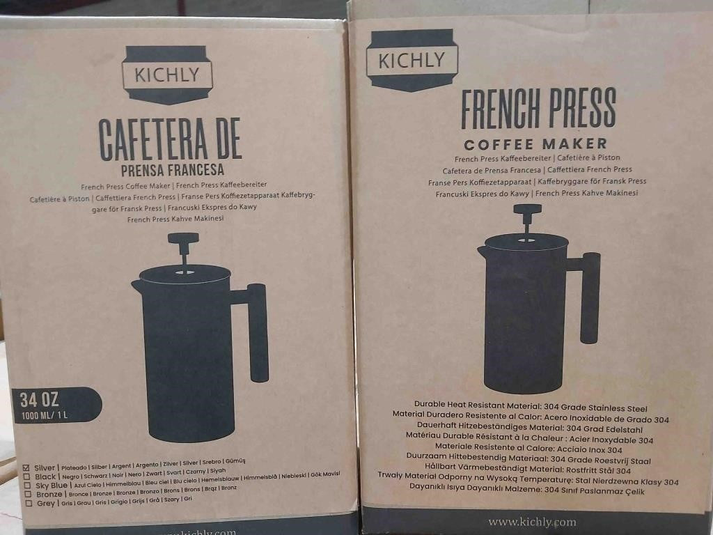 KICHLY 34 OZ French Press, Stainless