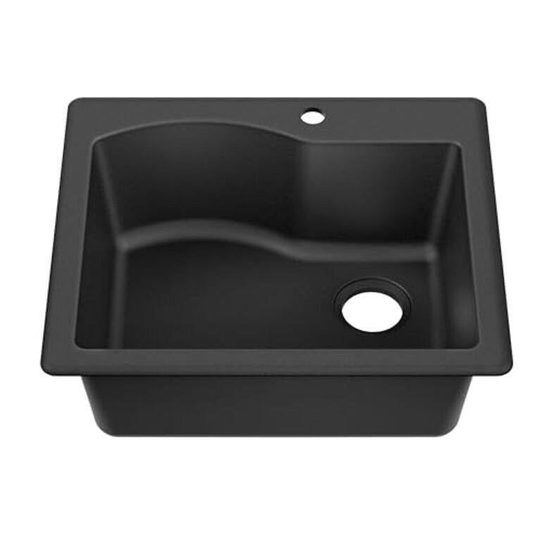 KRAUS Quarza 25-inch Drop-In/Undermount Single Bowl Granite Kitchen Sink in Black, KGD-441BLACK