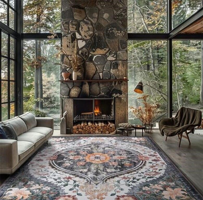 LAISE Large Boho Area Rug 9x12 Machine Washable Area Rugs Living Room Non Slip Eco-Friendly Area Rugs for Bedroom Easy to Clean Stain Resistannt Rug(Brown/Green,9x12ft