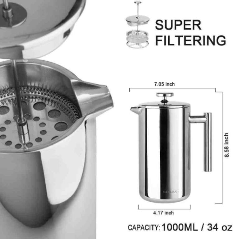 Secura French Press Coffee Maker, 304 Grade Stainless Steel