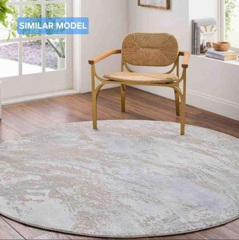 Oversized Round Abstract Area Rug – Ivory/Beige – Approx. 188" Diameter