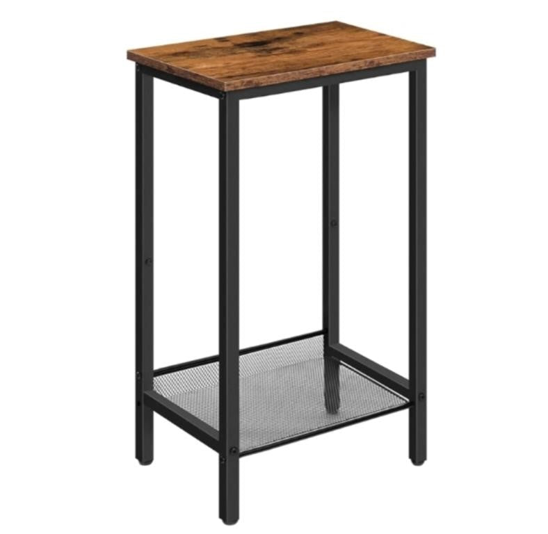 HOOBRO Tall Side Table, Industrial End Telephone Table with Adjustable Mesh Shelves