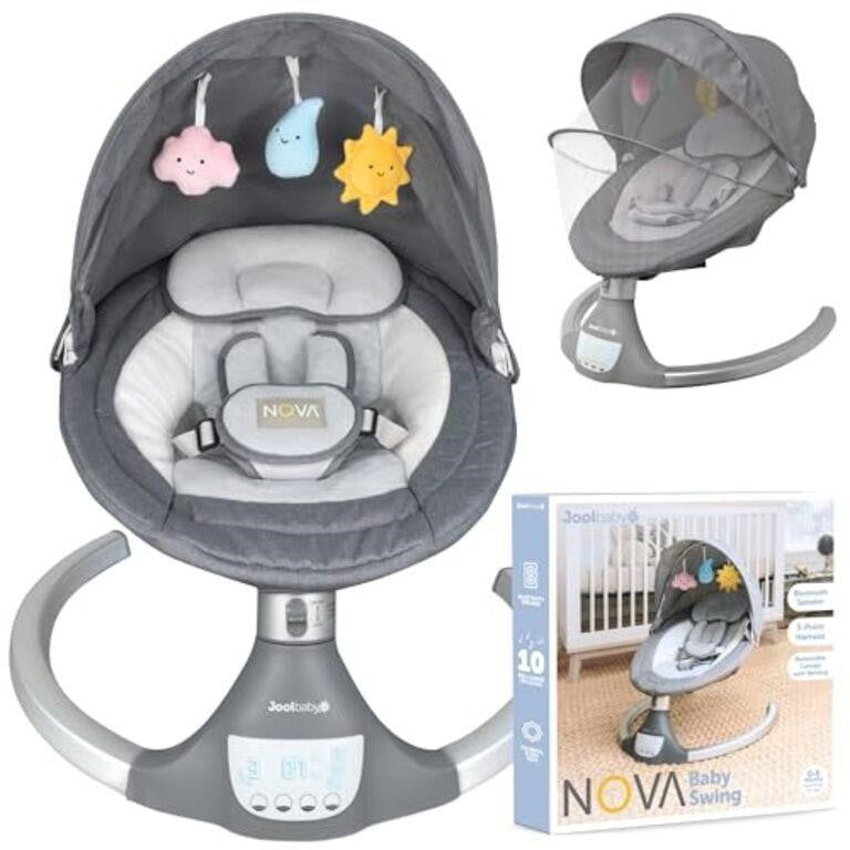 Jool Baby Nova Swing for Newborns - Electric Motorized Infant Swing, Bluetooth Music, 10 Preset Melodies, Remote (Grey, Updated Model)