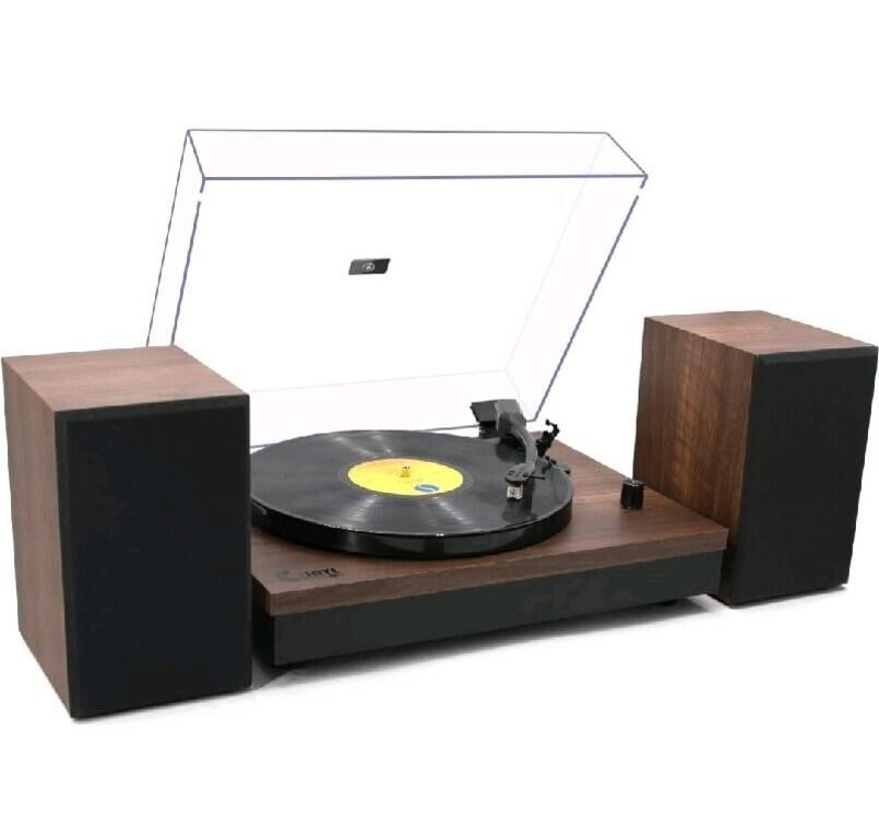 Vinyl Music On Vintage Turntable, Model VMO-022, Walnut Color