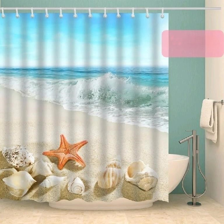 Beach Fabric Decorative Shower Curta
