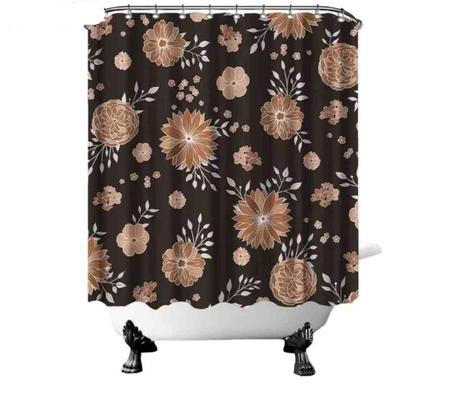 Brown Floral Shower Curtain Country Flower Bath Curtain Countryside Cottagecore Bathroom Decor 72"x72"with 12 Hooks
