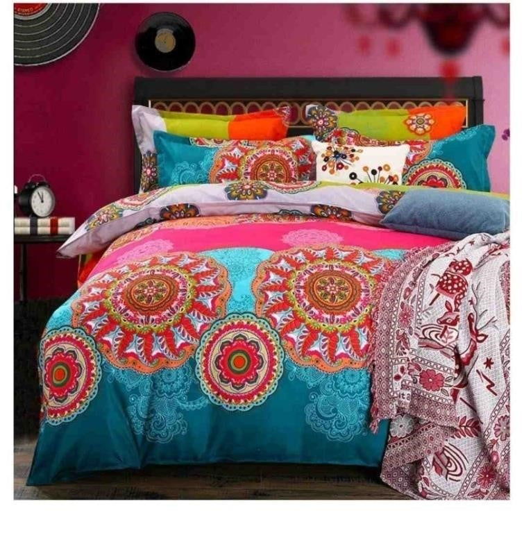 Erosebridal Bohemian Duvet Cover Set Lightweight Microfiber Bohemia Retro Printing Bedding Comforter Set Ethnic Vintage Floral Duvet Cover, King Size, Teal -