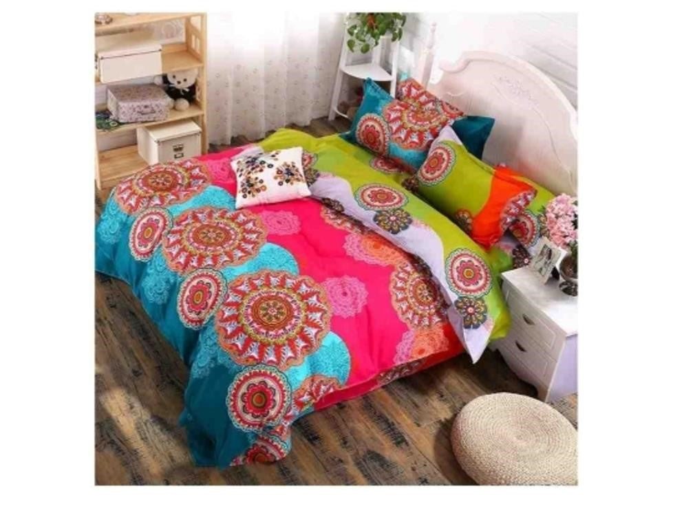 Erosebridal Bohemian Duvet Cover Set Lightweight Microfiber Bohemia Retro Printing Bedding Comforter Set Ethnic Vintage Floral Duvet Cover, King Size, Teal -