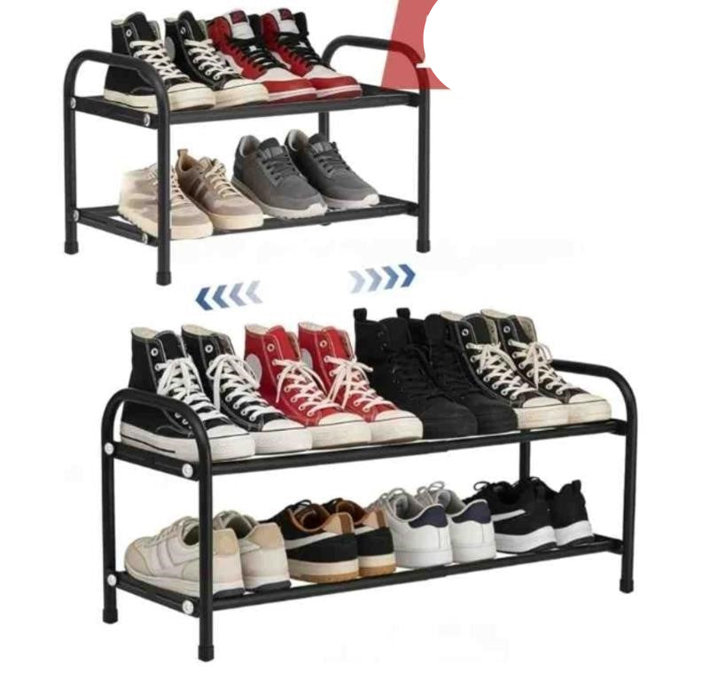 Asuluphy Expandable 2 Tier Metal Shoe Rack, Adjustable Heavy Duty, Black