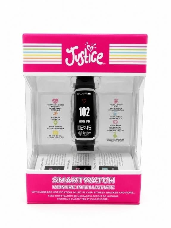Justice Smart Girls’ Watch – Rectangular Case Black Strap
