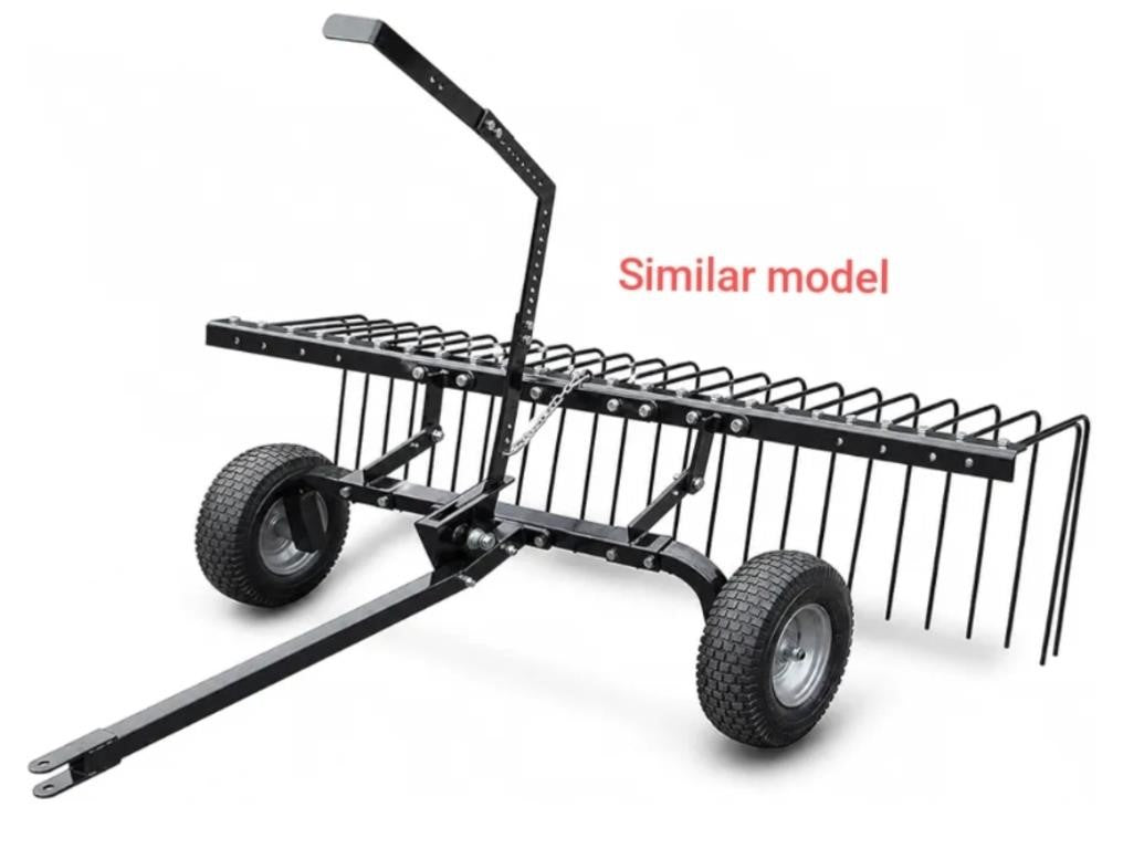 62 Inch Steel Rake with Wheels, Lift Handle & Hitch for ATVs/UTVs