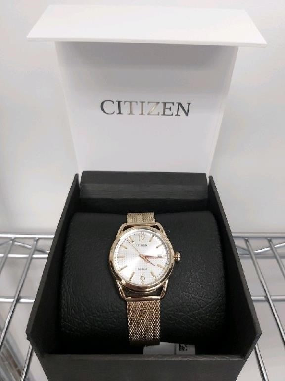 Citizen Eco Drive LTR Silver dial, Rose Gold tone bracelet, 36mm Women's Watch, #FE6083-72A -