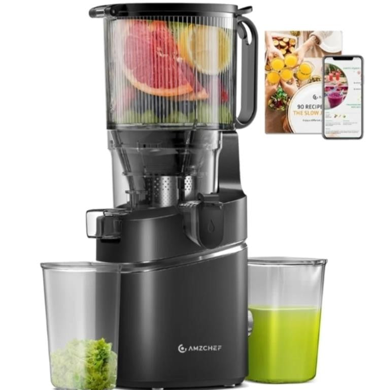 AMZCHEF Cold Press Juicers, 5.8" Self-Feeding Juicer Machines for Whole Vegetable & Fruit, Masticating Juice Easy to Clean, High Juice Yield, Large Auger, Triple Strainers -