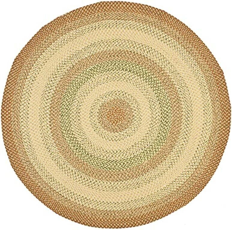 SAFAVIEH Braided Collection Area Rug - 4' Round, Rust & Multi, Handmade Country Cottage Reversible, Ideal for High Traffic Areas in Living Room, Bedroom (BRD303A)