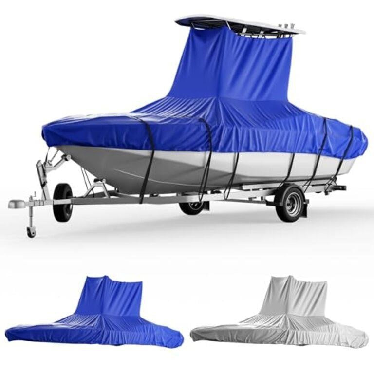 KEMIMOTO Heavy Duty 600D Oxford T-Top Boat Cover with PU Coating, Waterproof & Tear-Resistant for Center Console Boats, Fits 26-28 ft Length, Beam Width up to 116", Grey