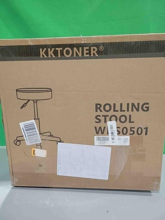 KKTONER Round Rolling Stool PU Leather Height Adjustable Swivel Drafting Work SPA Medical Salon Stools Chair with Wheels (White)