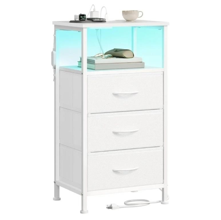 SONGMICS BELLAH Collection - Nightstand with Charging Station and App-Controlled Adjustable LED Lights, Bed Side Table