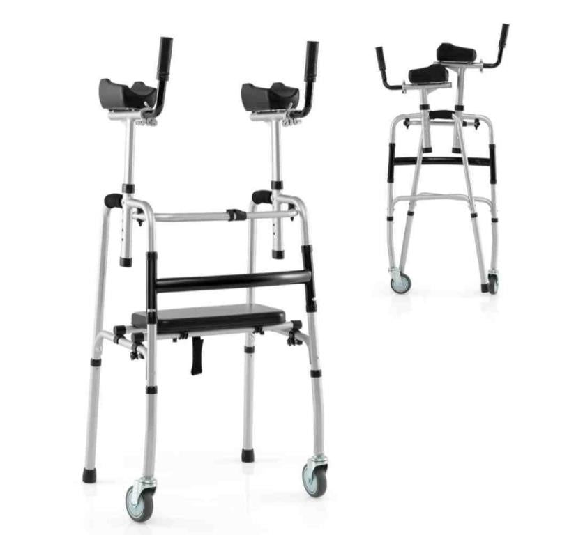 Costway Versatile Rolling Walker for Rehabilitation Training-Silve