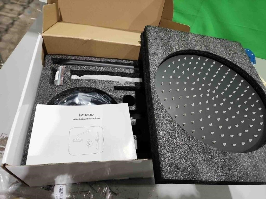 Kruzoo Round Shower System for Bathroom, Wall Mounted Brass Shower Faucet Combo Set with 12 inch Pressure Rainfall Shower head and 2 in 1 Handheld Showerhead Rough-In Shower Valve Kit, Matte Black