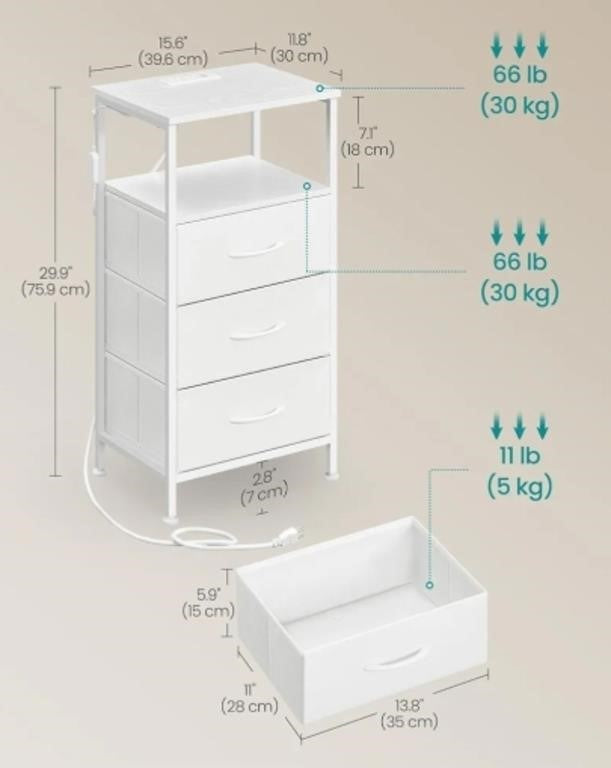 SONGMICS BELLAH Collection - Nightstand with Charging Station and App-Controlled Adjustable LED Lights, Bed Side Table