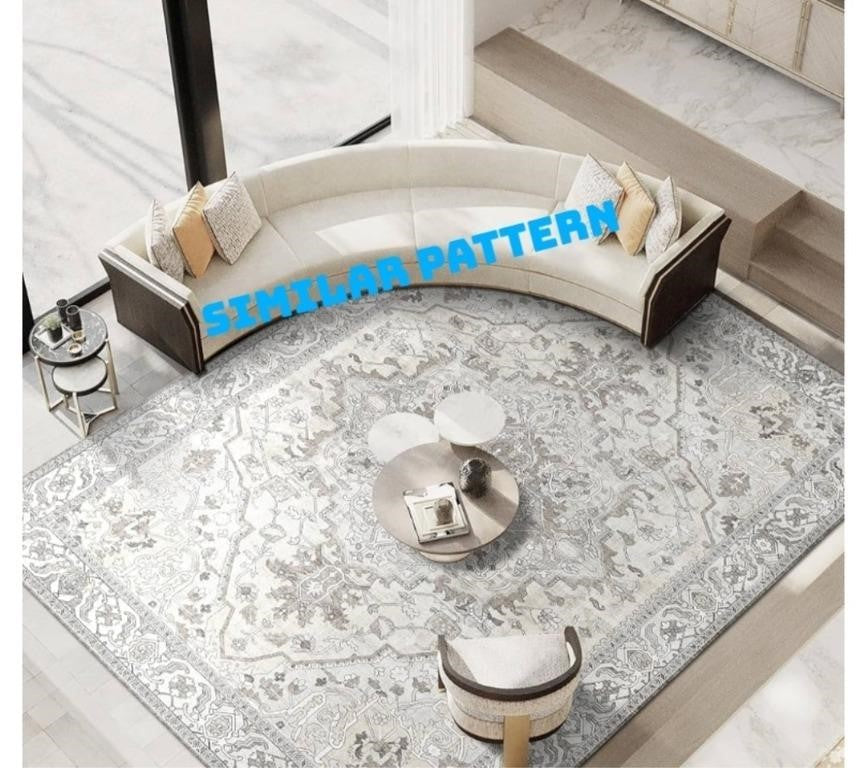 Area Rug 5x8 Vintage Boho Rug for Living Room Washable Bohemian Vintage Tribal Non Slip Low Pile Faux Wool Floor Carpet 5x8ft Rug for Bedroom Dining Room Office, Beige