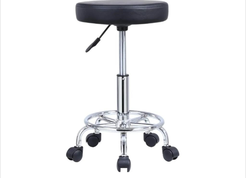 Leather Round Rolling Stool with Foot Res