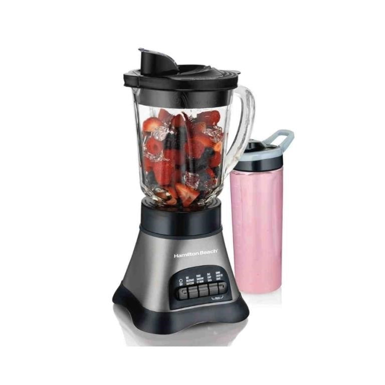 Hamilton Beach® Wave Crusher® Blender with Blend-in Travel Jar, 700 Watt, Silver Black