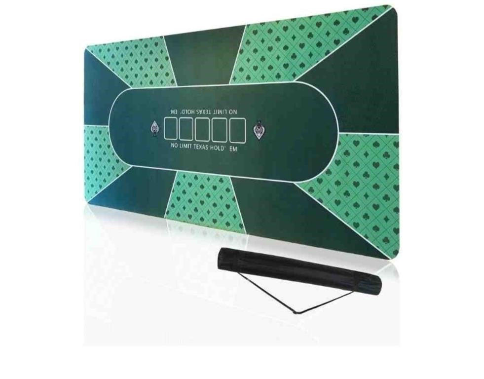 Enyinla 3mm Thick 70''x35'' inch Foldable Poker Table Top - 7.50 7.50 Professional Texas Hold'em Poker Mat with Non-Slip Backing, Ideal for Poker, Blackjack and Casino, Backpack Included, Green
