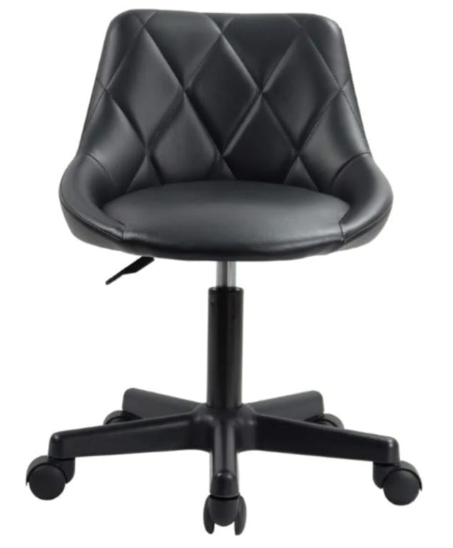 KKTONER Mid Back PU Leather Height Adjustable Stool Swivel Modern Task Chair Computer Office Home Vanity Chair with Wheels, Black