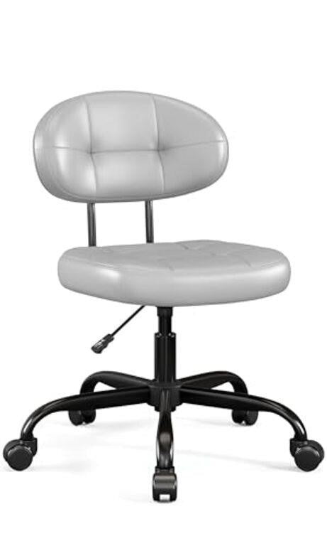Misolant Vanity Chair with Back, Small Armless Cute Office Chair with Wheels and Lumbar Support, Comfy PU Leather Desk Computer Chairs with Adjustable Height, 360°Swivel for Home Bedroom Office, Gray, MI-6103