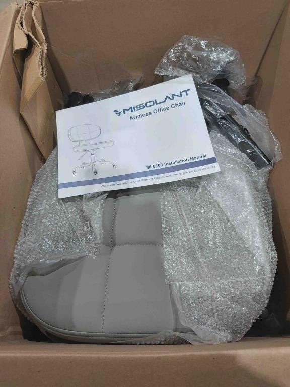 Misolant Vanity Chair with Back, Small Armless Cute Office Chair with Wheels and Lumbar Support, Comfy PU Leather Desk Computer Chairs with Adjustable Height, 360°Swivel for Home Bedroom Office, Gray, MI-6103