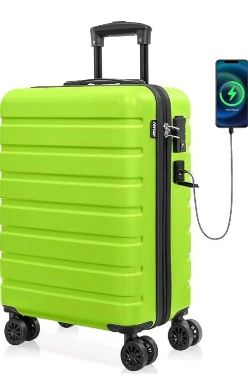 Carry on Luggage AnyZip PC ABS Hardside Luggage with 4 Universal Wheels TSA Lock Suitcase 20 Inch, Apple Green -
