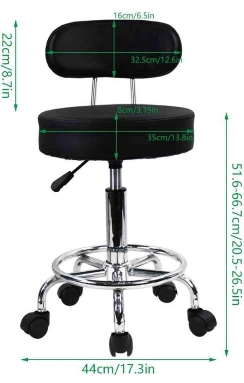 KKTONER PU Leather Round Rolling Stool Mid-Back with Footrest Height Adjustable Office Computer Home Drafting Swivel Task Chair with Wheels (Black) -