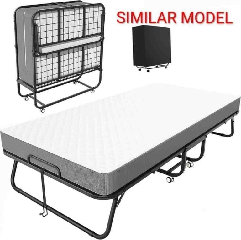 Cozey life Twin Size Foldable Bed with Thick Memory Foam And Wheels, White