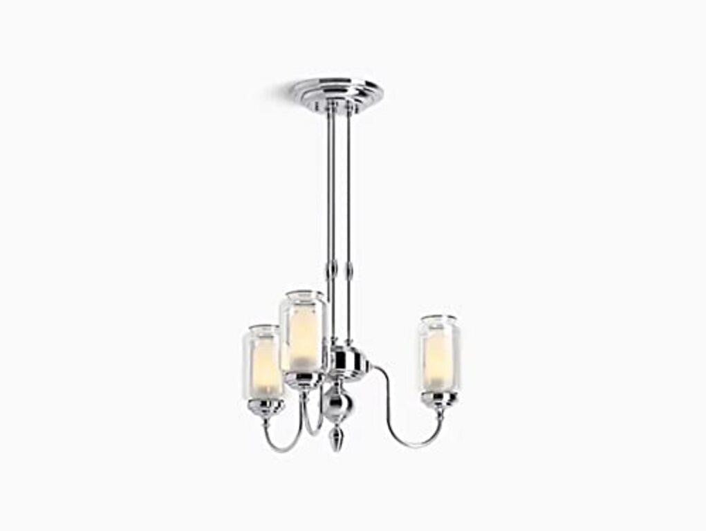 KOHLER Artifacts Chandelier Light Fixture, Three Chandelier Lighting, Adjustable Hanging Length, 3 Light - 3 Cords, Polished Chrome -