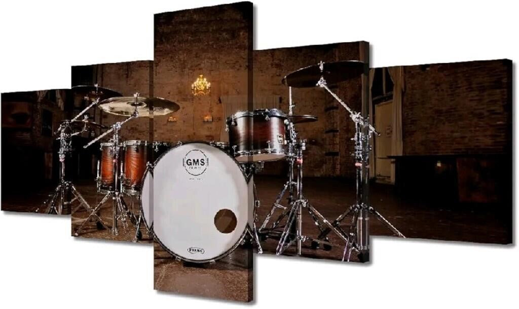 5 Piece Black Wall Art Retro Brown Drum