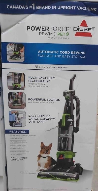 BISSELL PowerForce Rewind Pet Bagless Upright Vacuum Black/Green, Model 3333C