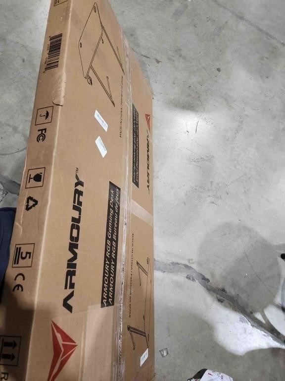 Armoury RGB Gaming Desk with Headphone Hooks and Cup Holder, Carbon Fibre Grain Top, Black