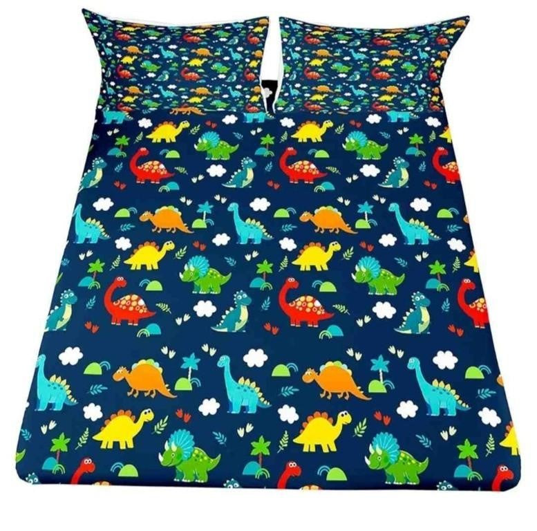 Erosebridal Dinosaur Fitted Sheet Queen Size Kids Bedding Set Cartoon Dinosaur Fitted Sheet For Boys Children Colorful Bedroom Decor Ancient Jungle Animals Bed Cover Tropical Hawaiian Palm Leaf Bed Set Blue, Multi 108, (60"×80")